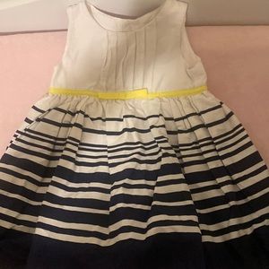 Blue and white dress with yellow belt